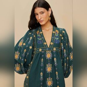 green pineapple embroidered euroflax™ premium linen tunic maxi dress